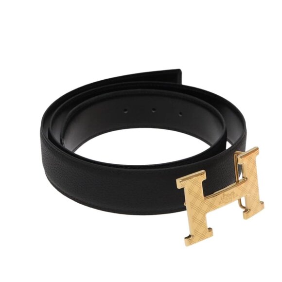 HERMES Constance belt Belt Leather 42.9"""""""" Black Gold Auth - Picture 1 of 14